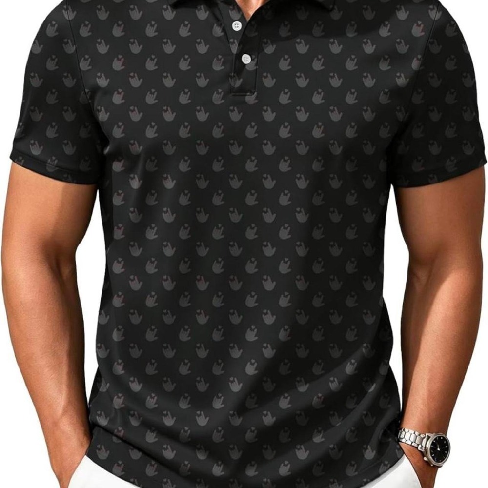 ZITY Mens Golf Shirt Black Print Moisture Wicking Performance Polo Large